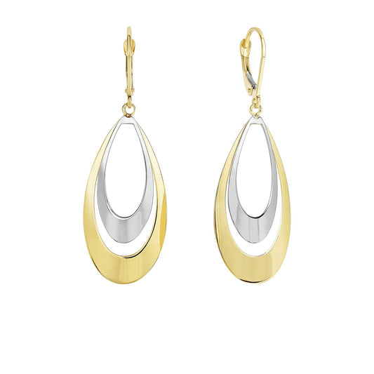 14K White and Yellow Gold Tear Drop Dangle Earring