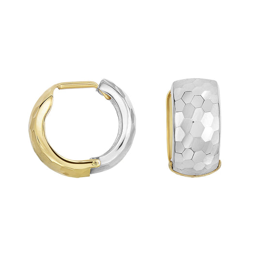 14K Yelllow & Gold Reversible Hammered Huggie Earring