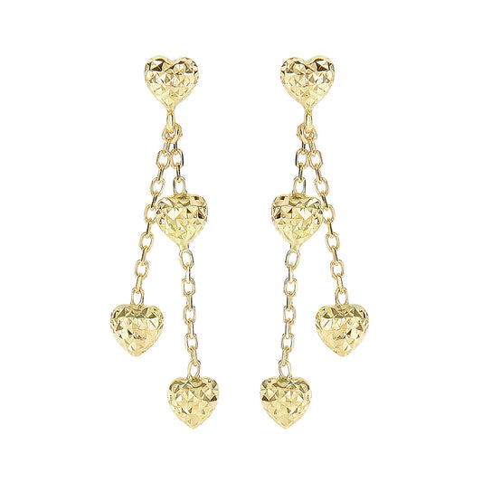 14K Gold Diamond Cut Heart Drop Earring