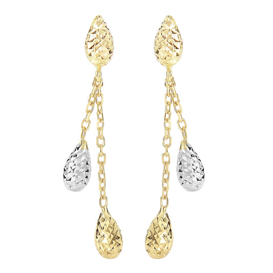 14K Yellow & Gold Diamond Cut Double Tear Drop Earring