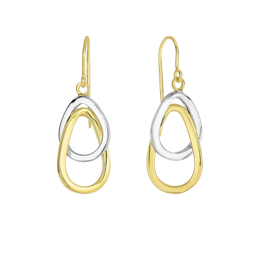 14K White and Yellow Gold Interlocked Ovals Drop Earring