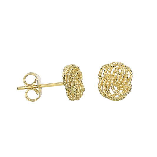 14K Gold Diamond Cut Love Knot Stud Earring