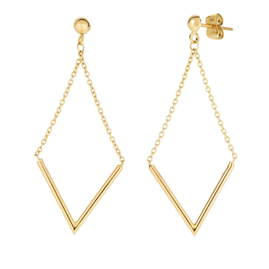 14K Gold Polished V Drop Earring