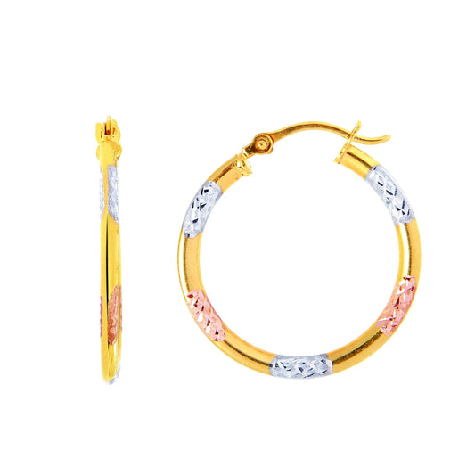 14K Gold Diamond Cut Station Hoop Earring