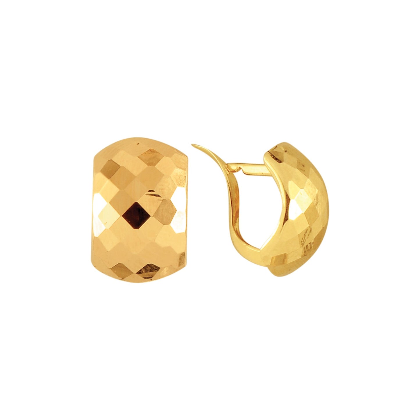 14K Gold Faceted Huggie Earring | 13mm