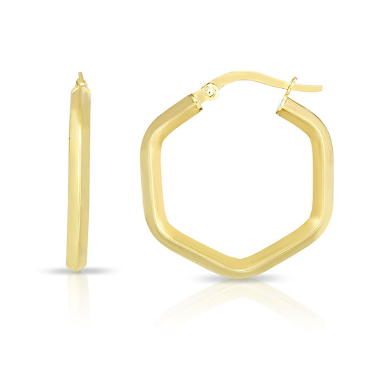 14K Gold Hexagon Hoop Earring