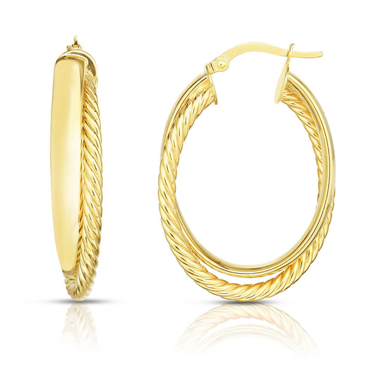 14K Gold Polished & Twist Hoop Earring