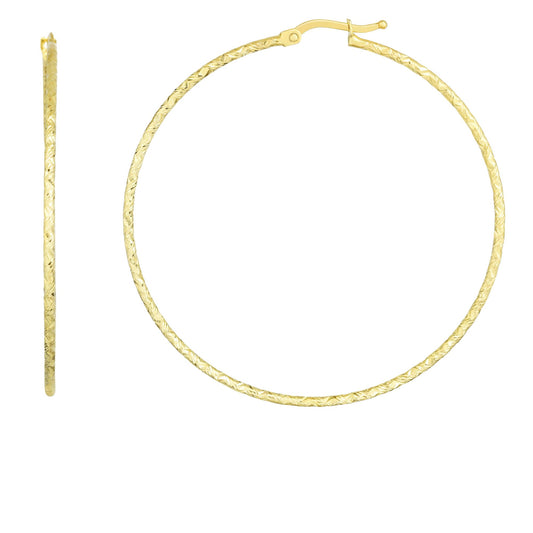 14K Gold Diamond Cut Hoop Earring