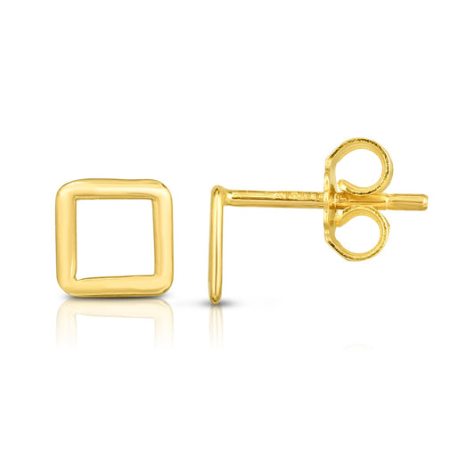 14K Gold Open Square Stud Earring