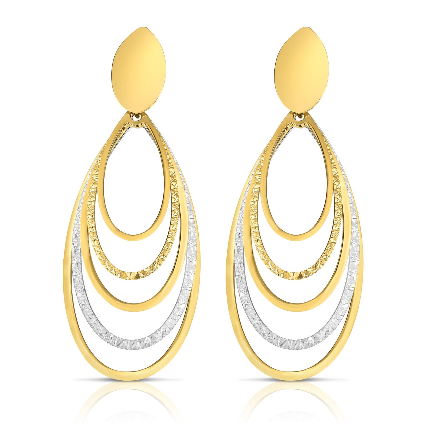 14K White and Yellow Gold Diamond Cut & Polished Oval Multi-Layered Dangle Earring