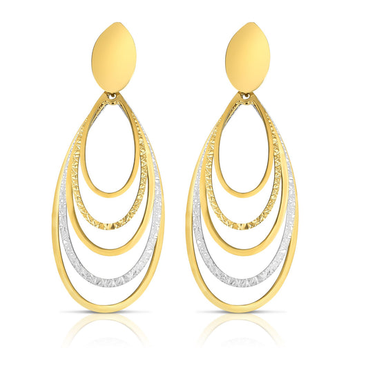 14K White and Yellow Gold Diamond Cut & Polished Oval Multi-Layered Dangle Earring