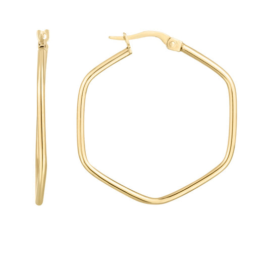 14K Gold Polished Rounded Edges Hexagon Hoop with Hinged Clasp