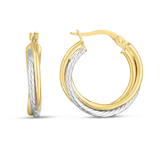 14K Yellow and Gold Polished Twisted Hoops with Hinged Clasp