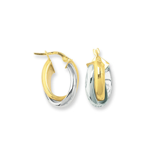 14K Gold Yellow & Small Oval Double Row Hoop Earring