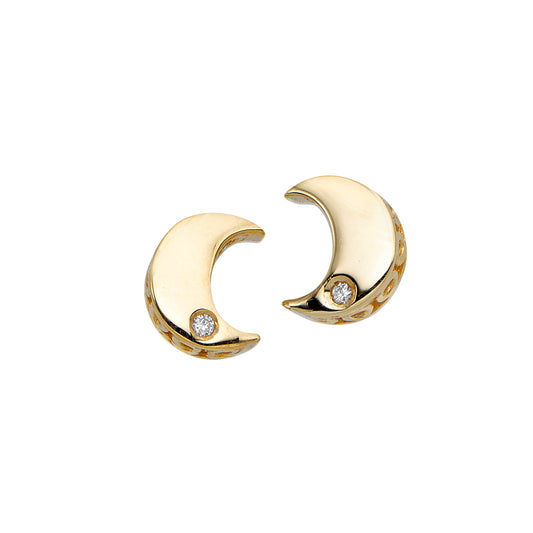 14K Gold 0.01ct Diamond Moon Stud Earring