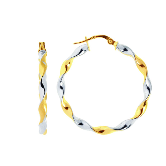 14K Gold Yellow & Medium Round Twist Hoop Earring