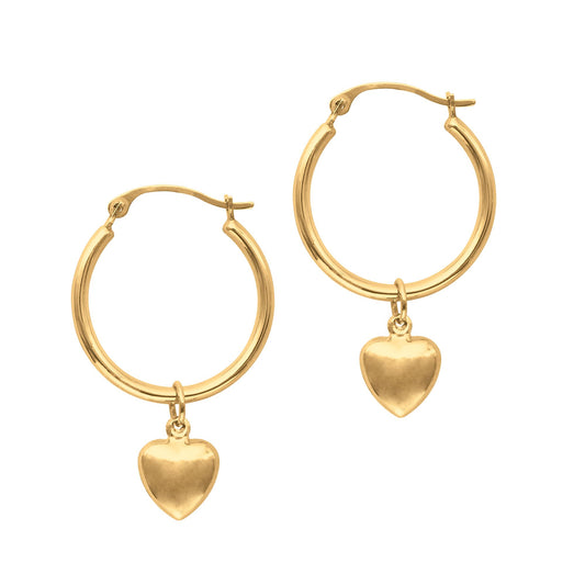 14K Gold Dangle Heart Drop Earring