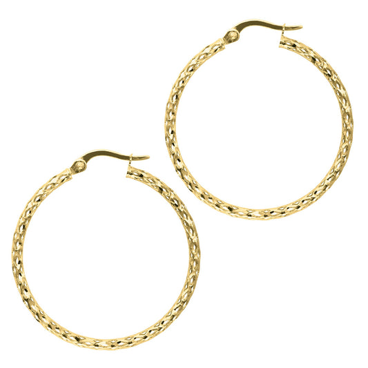 14K Gold Diamond Cut Hoop Earring