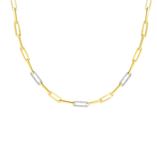 14K Gold and Diamonds Paperclip Chain