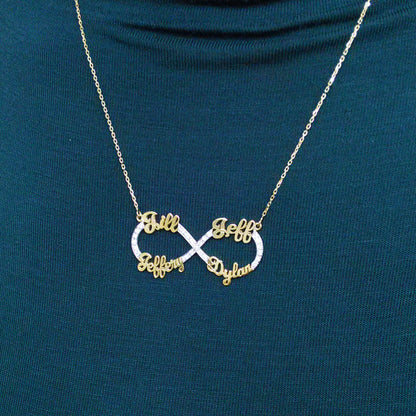 4 Name Necklace - Infinity Name Necklace - four Name Necklace -Name Infinity Necklace - Multiple name necklace gold- Multiple name necklace - Elegant Creations NYC