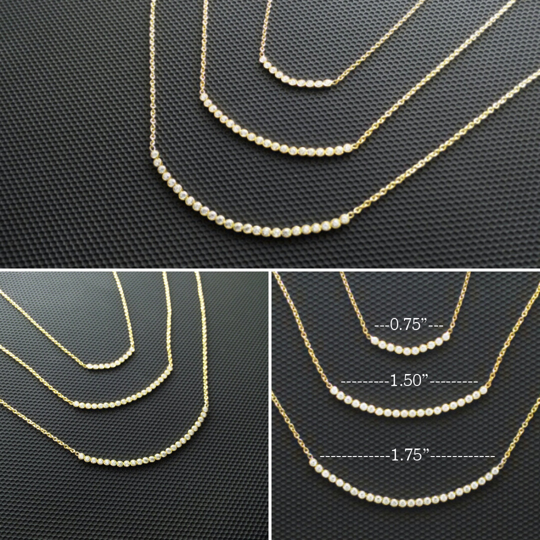 Large Gold and Diamond bezel curved bar Necklace "100% Satisfaction Guarantee or Money Back" - Elegant Creations NYC