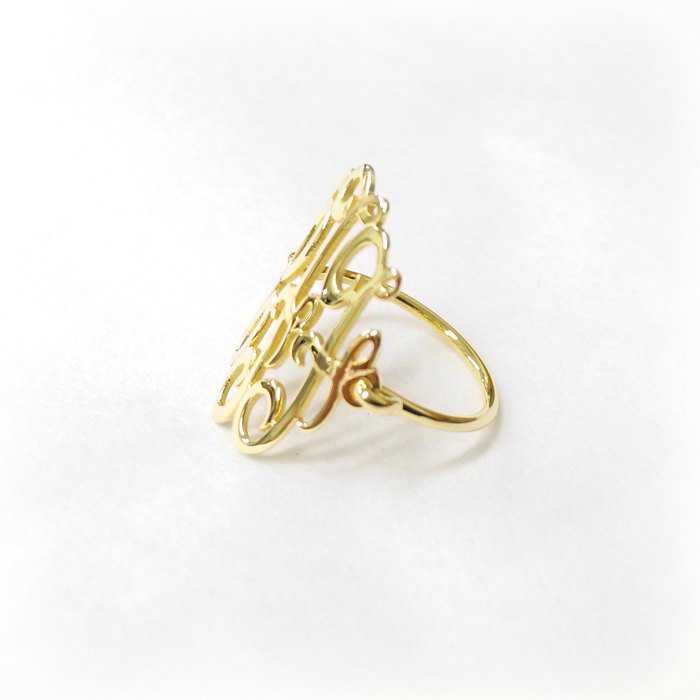 Personalized 14k Gold with 3 Script Initials Monogram Ring