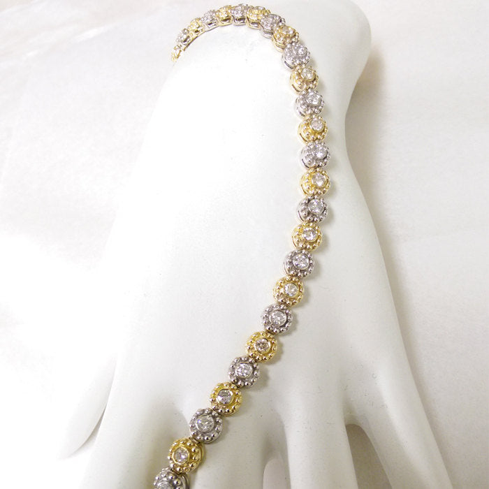 1.75 ctw. Diamond Beaded Bezel Bracelet 14k White and Yellow Gold 2 Tone  7" inch - Elegant Creations NYC