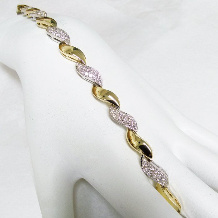 1.40 ctw. Diamond wave Bracelet 14k White and Yellow Gold 2 Tone  7" inch - Diamond Swirl - - Elegant Creations NYC