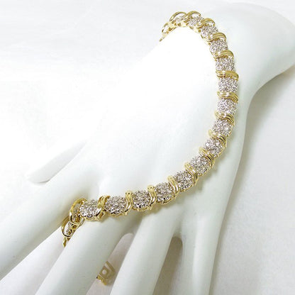 2.45 ctw. Diamond Cluster wave Bracelet 14k White and Yellow Gold 2 Tone  7" inch - Diamond Swirl - S Tennis Bracelet - Elegant Creations NYC