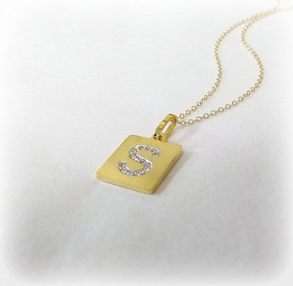 14kt. Gold Diamond Initial Square Pendant, Personalized Initial Necklace, Gold Initial Necklace, Diamond Initial Necklace, Letter Necklace - Elegant Creations NYC