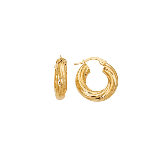 14K Gold Chubby Round Twist Hoop Earring