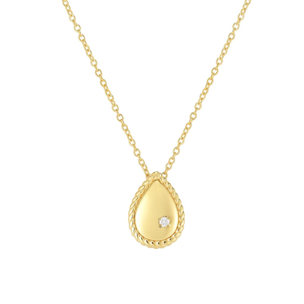 Polished 14K Gold Tear Drop Pendant Charm Necklace with Lobster Clasp