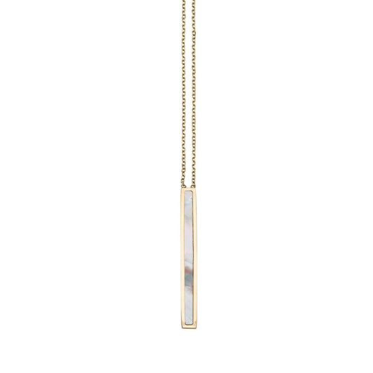 14K Gold Mother of Pearl Drop Bar Necklace