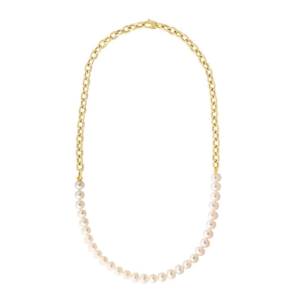 14K Gold Pearl & Rolo Link Necklace Necklace