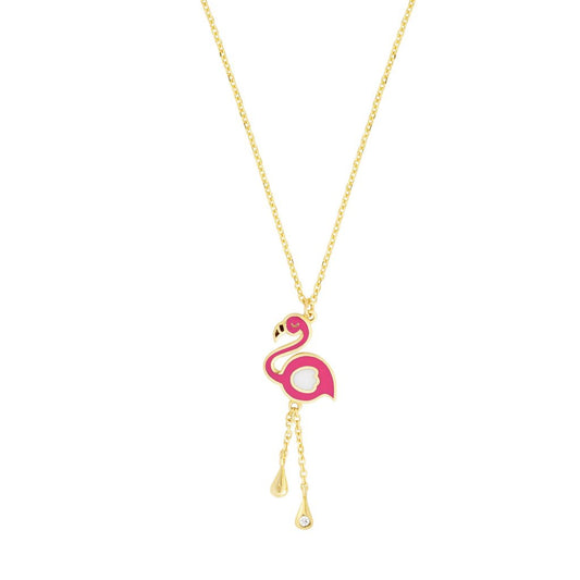 14K Gold Children's Enamel Flamingo Necklace