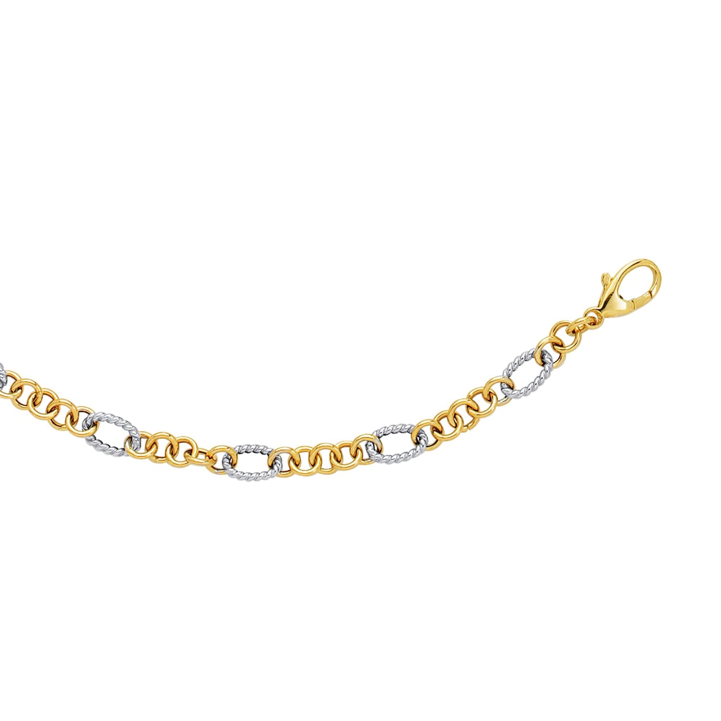 14K Two-tone Gold Alternating Twisted Oval Rope Link