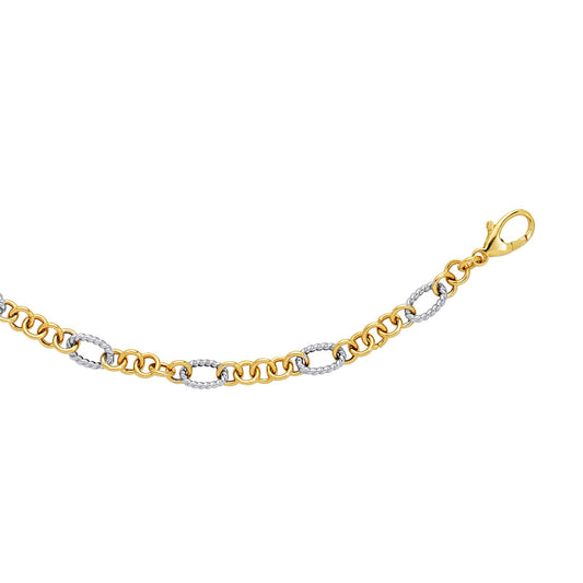 14K Two-tone Gold Alternating Twisted Oval Rope Link Necklace