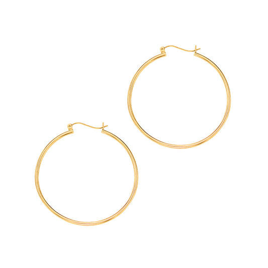 14K Gold Polished Hoop Earrings | 1.5mm Thickness