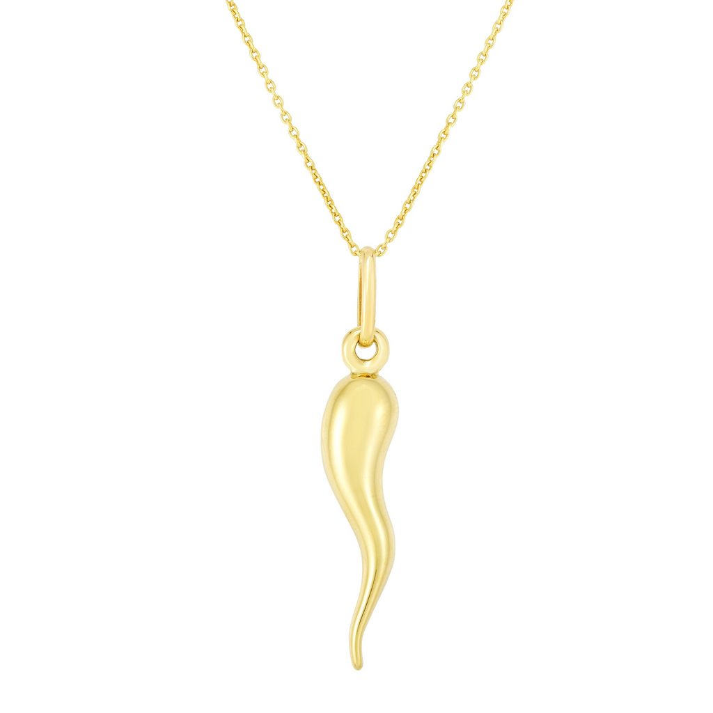 14K Gold Italian Horn Charm Pendant Necklace