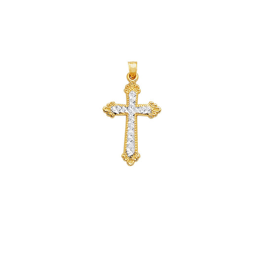 14K Yellow & White Gold Diamond Cut Cross