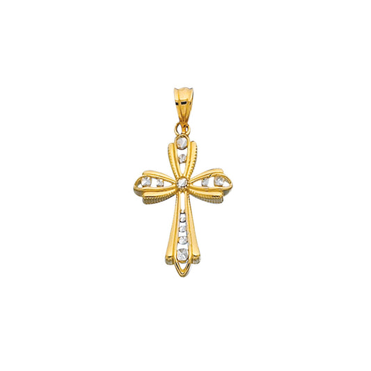 14K Yellow & White Gold Bead Detail Cross