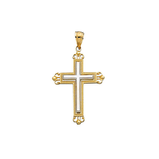 14K Yellow & White Gold Vintage Filigree Cross