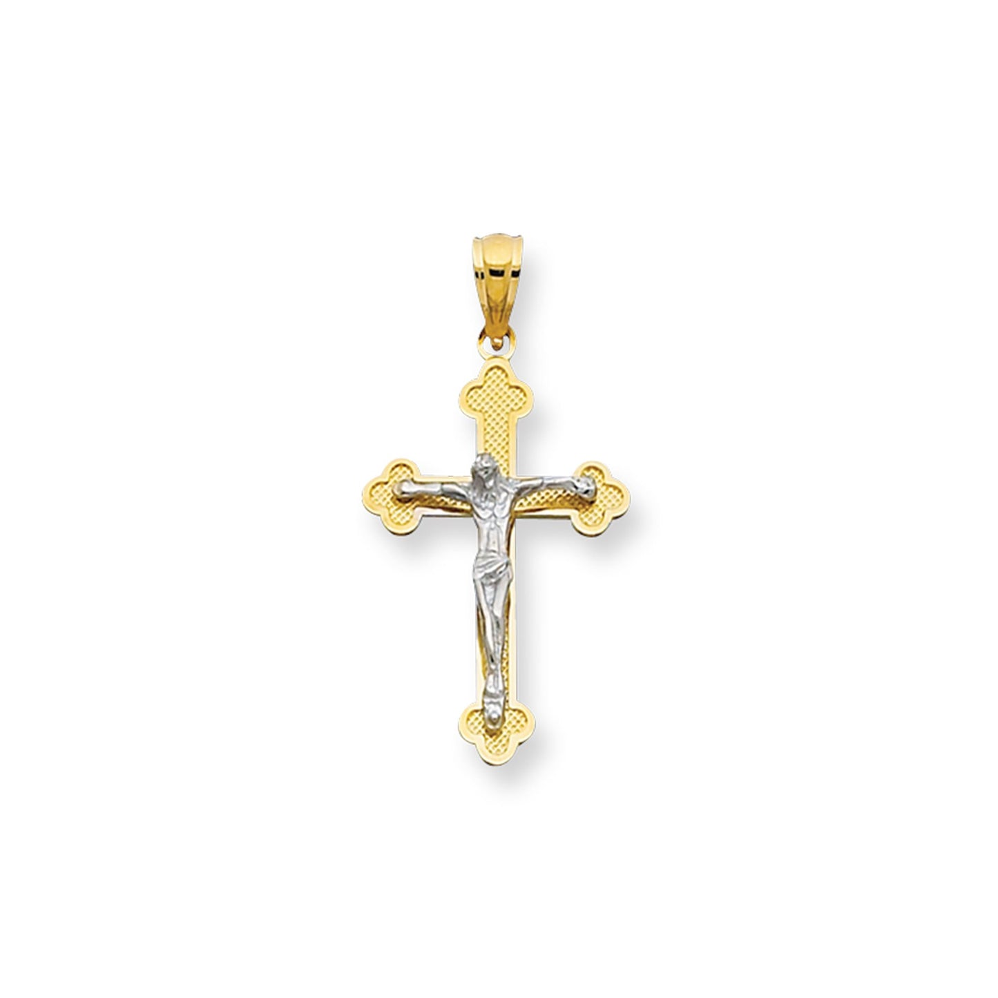 14K Yellow & White Gold Small Scalloped Edge Crucifix Cross