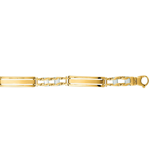 Two Tone 14K Gold Railroad Link Chain Bracelet with Lobster Clasp