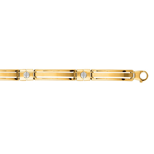 Two Tone 14K Gold Railroad Link with Screw Detail Chain Bracelet