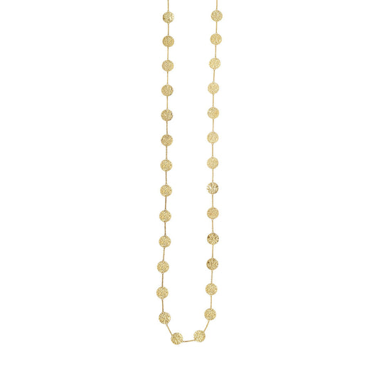 14K Gold Hammered Disc Long Necklace