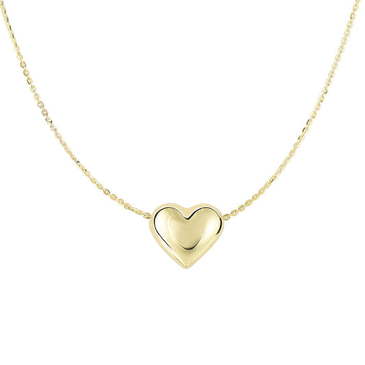 High Polished 14K Gold Puffed Heart Charm Pendant Necklace