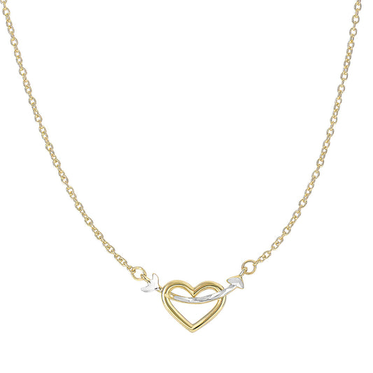 14K Yellow & Gold Heart & Arrow Charm Pendant Necklace