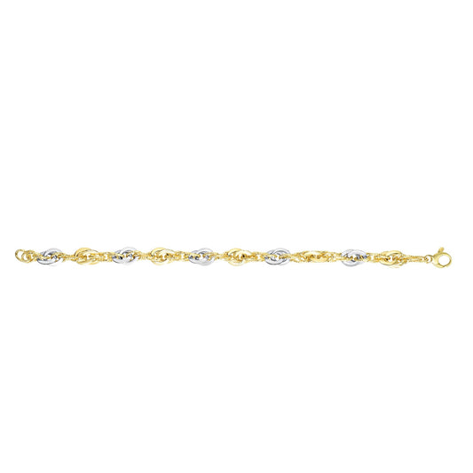 14K Two-tone Gold Polished and Diamond Cut Interlocking Oval Link