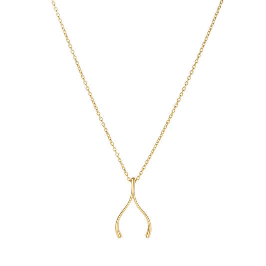 14K Gold Polished Wishbone Charm Pendant Necklace